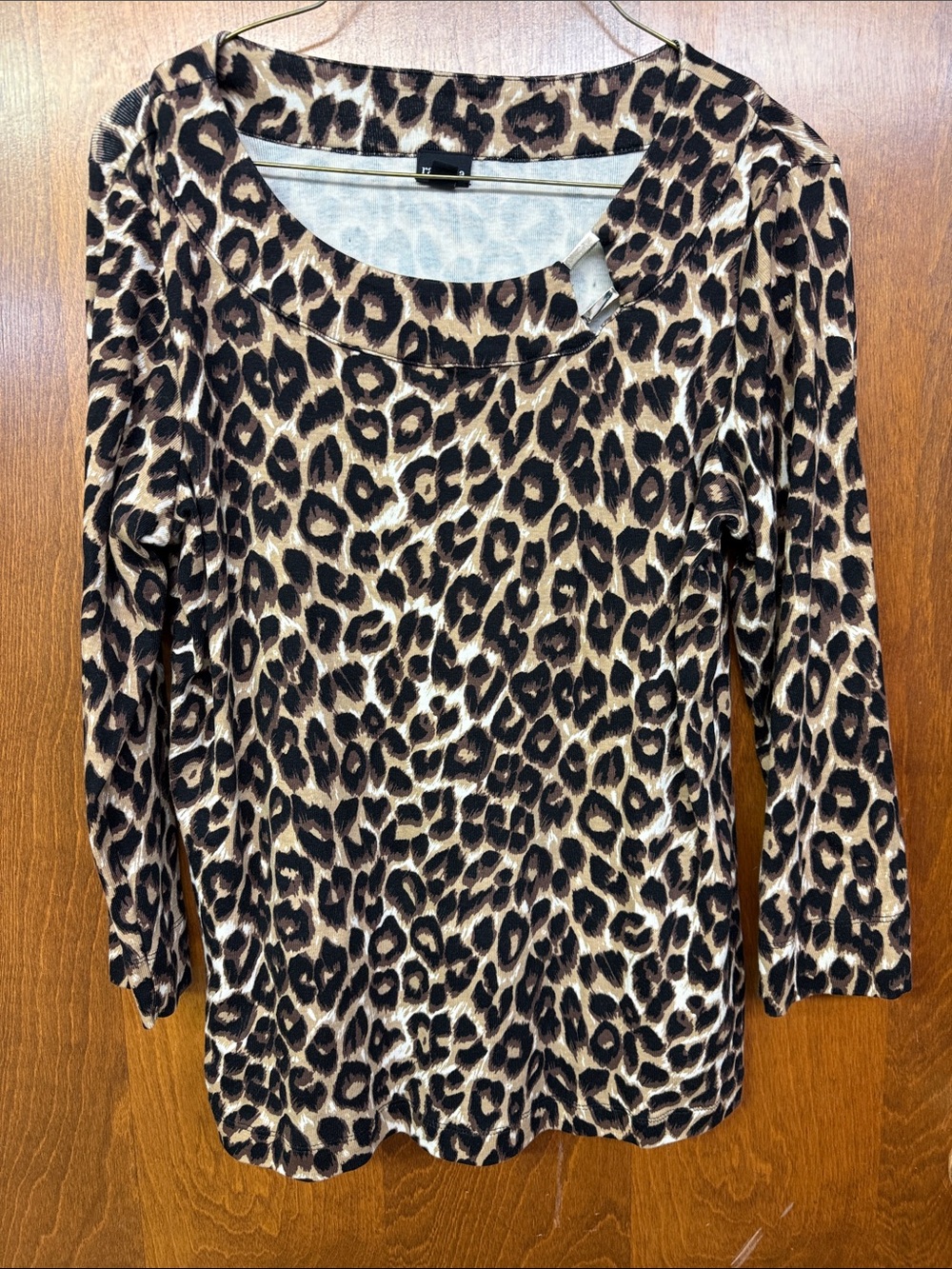 Rafaella Leopard Print Scoop Neck Quarter Sleeve Top - Brown/Black